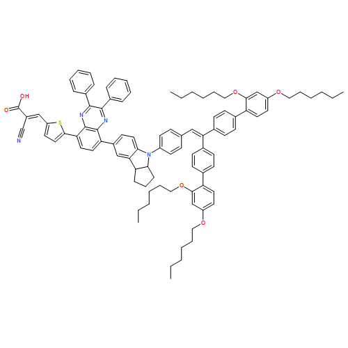 2-Propenoic acid, 3-[5-[8-[4-[4-[2,2-bis[2',4'-bis(hexyloxy)[1,1'-biphenyl]-4-yl]ethenyl]phenyl]-1,2,3,3a,4,8b-hexahydrocyclopent[b]indol-7-yl]-2,3-diphenyl-5-quinoxalinyl]-2-thienyl]-2-cyano-, (2E)-