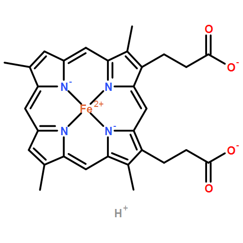 Ferrate(2-), [3,7,12,17-tetramethyl-21H,23H-porphine-2,18-dipropanoato(4-)-κN21,κN22,κN23,κN24]-, hydrogen (1:2), (SP-4-2)-