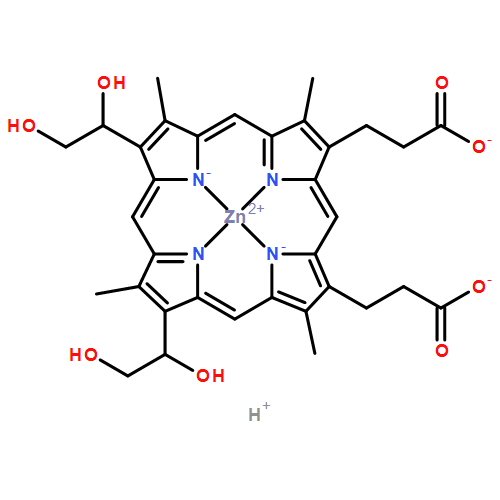 Zincate(2-), [7,12-bis(1,2-dihydroxyethyl)-3,8,13,17-tetramethyl-21H,23H-porphine-2,18-dipropanoato(4-)-κN21,κN22,κN23,κN24]-, hydrogen (1:2), (SP-4-