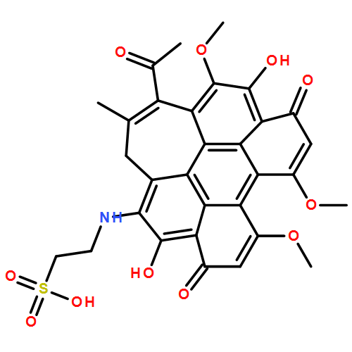 Ethanesulfonic acid, 2-[(3-acetyl-6,11-dihydro-5,12-dihydroxy-4,8,9-trimethoxy-2-methyl-6,11-dioxo-1H-cyclohepta[ghi]perylen-13-yl)amino]-