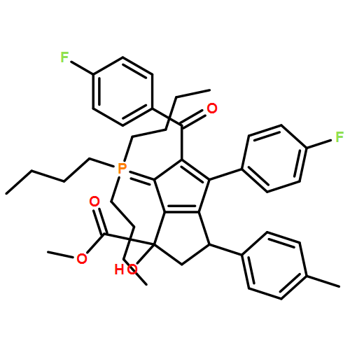 1-Pentalenecarboxylic acid, 5-(4-fluorobenzoyl)-4-(4-fluorophenyl)-1,2,3,6-tetrahydro-1-hydroxy-3-(4-methylphenyl)-6-(tributylphosphoranylidene)-, methyl ester, (1R,3R)-rel-