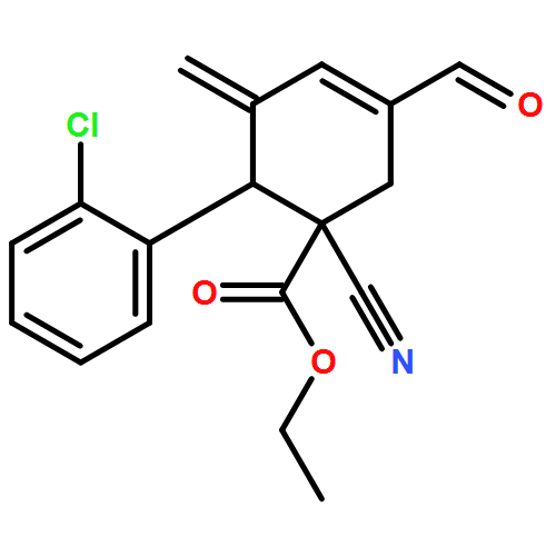 3-Cyclohexene-1-carboxylic acid, 6-(2-chlorophenyl)-1-cyano-3-formyl-5-methylene-, ethyl ester, (1R,6S)-rel-