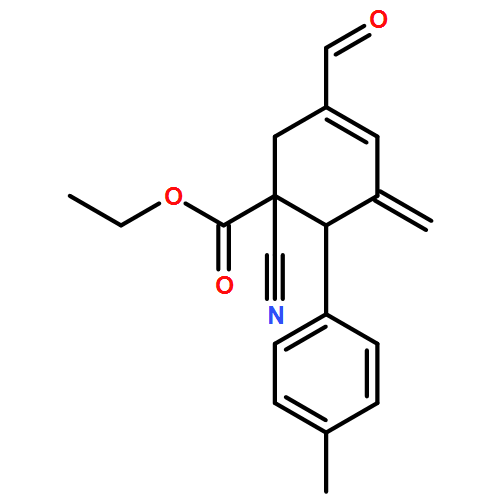 3-Cyclohexene-1-carboxylic acid, 1-cyano-3-formyl-5-methylene-6-(4-methylphenyl)-, ethyl ester, (1R,6R)-rel-