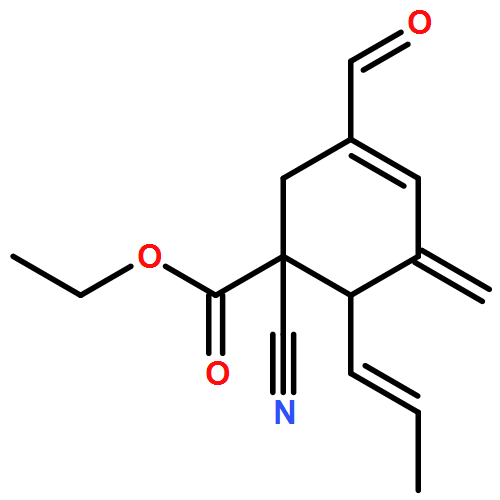 3-Cyclohexene-1-carboxylic acid, 1-cyano-3-formyl-5-methylene-6-(1E)-1-propen-1-yl-, ethyl ester, (1R,6S)-rel-