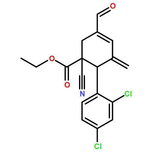 3-Cyclohexene-1-carboxylic acid, 1-cyano-6-(2,4-dichlorophenyl)-3-formyl-5-methylene-, ethyl ester, (1R,6R)-rel-