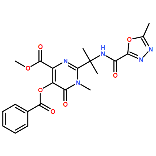 4-Pyrimidinecarboxylic acid, 5-(benzoyloxy)-1,6-dihydro-1-methyl-2-[1-methyl-1-[[(5-methyl-1,3,4-oxadiazol-2-yl)carbonyl]amino]ethyl]-6-oxo-, methyl ester