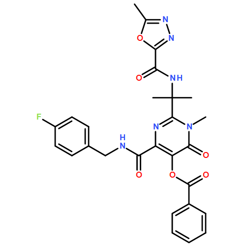 4-Pyrimidinecarboxamide, 5-(benzoyloxy)-N-[(4-fluorophenyl)methyl]-1,6-dihydro-1-methyl-2-[1-methyl-1-[[(5-methyl-1,3,4-oxadiazol-2-yl)carbonyl]amino]ethyl]-6-oxo-