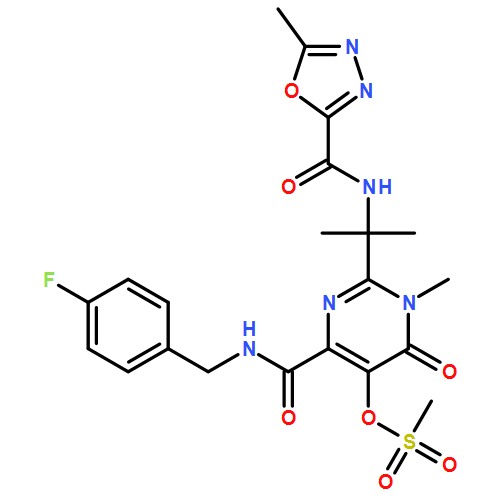 4-Pyrimidinecarboxamide, N-[(4-fluorophenyl)methyl]-1,6-dihydro-1-methyl-2-[1-methyl-1-[[(5-methyl-1,3,4-oxadiazol-2-yl)carbonyl]amino]ethyl]-5-[(methylsulfonyl)oxy]-6-oxo-