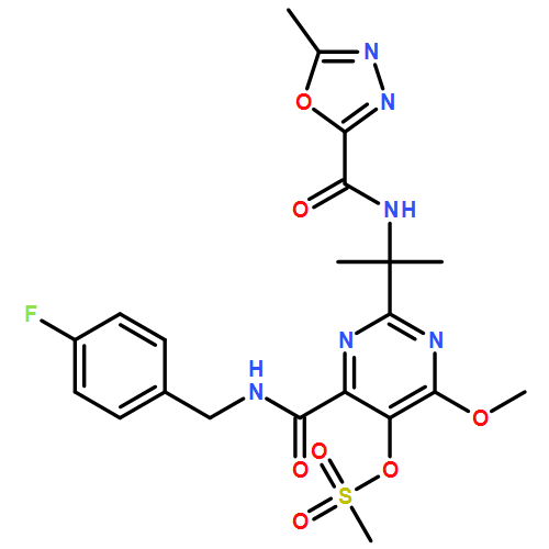 4-Pyrimidinecarboxamide, N-[(4-fluorophenyl)methyl]-6-methoxy-2-[1-methyl-1-[[(5-methyl-1,3,4-oxadiazol-2-yl)carbonyl]amino]ethyl]-5-[(methylsulfonyl)oxy]-