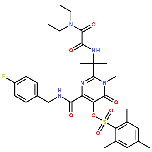 Benzenesulfonic acid, 2,4,6-trimethyl-, 2-[1-[[2-(diethylamino)-2-oxoacetyl]amino]-1-methylethyl]-4-[[[(4-fluorophenyl)methyl]amino]carbonyl]-1,6-dihydro-1-methyl-6-oxo-5-pyrimidinyl ester