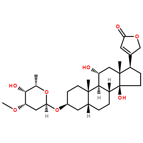 Card-20(22)-enolide, 3-[(2,6-dideoxy-3-O-methyl-α-L-lyxo-hexopyranosyl)oxy]-11,14-dihydroxy-, (3β,5β,11α)-