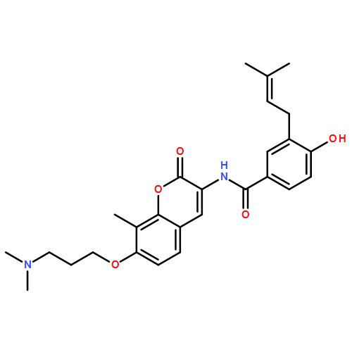 Benzamide, N-[7-[3-(dimethylamino)propoxy]-8-methyl-2-oxo-2H-1-benzopyran-3-yl]-4-hydroxy-3-(3-methyl-2-buten-1-yl)-