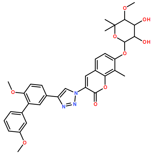 2H-1-Benzopyran-2-one, 7-[(6-deoxy-5-C-methyl-4-O-methyl-α-L-lyxo-hexopyranosyl)oxy]-3-[4-(3',6-dimethoxy[1,1'-biphenyl]-3-yl)-1H-1,2,3-triazol-1-yl]-8-methyl-