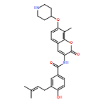 Benzamide, 4-hydroxy-3-(3-methyl-2-buten-1-yl)-N-[8-methyl-2-oxo-7-(4-piperidinyloxy)-2H-1-benzopyran-3-yl]-