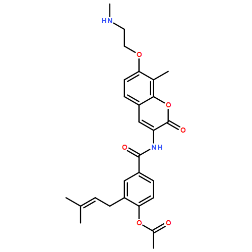 Benzamide, 4-(acetyloxy)-3-(3-methyl-2-buten-1-yl)-N-[8-methyl-7-[2-(methylamino)ethoxy]-2-oxo-2H-1-benzopyran-3-yl]-