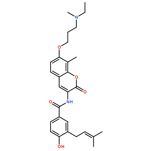 Benzamide, N-[7-[3-(ethylmethylamino)propoxy]-8-methyl-2-oxo-2H-1-benzopyran-3-yl]-4-hydroxy-3-(3-methyl-2-buten-1-yl)-