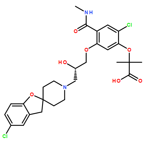 2-[2-CHLORO-5-[(2S)-3-(5-CHLOROSPIRO[3H-1-BENZOFURAN-2,4'-PIPERIDINE]-1'-YL)-2-HYDROXYPROPOXY]-4-(METHYLCARBAMOYL)PHENOXY]-2-METHYLPROPANOIC ACID