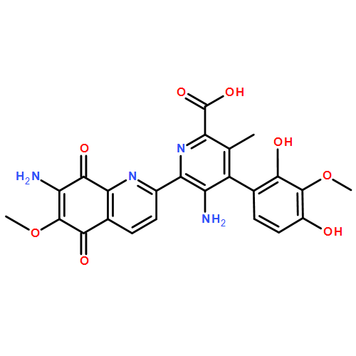 2-Pyridinecarboxylicacid,5-amino-6-(7-amino-5,8-dihydro-6-methoxy-5,8-dioxo-2-quinolinyl)-4-(2,4-dihydroxy-3-methoxyphenyl)-3-methyl-,(R)- (9CI)