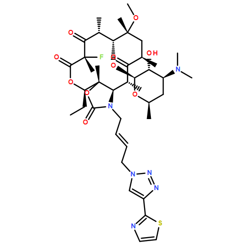 2H-Oxacyclotetradecino[4,3-d]oxazole-2,6,8,14(1H,7H,9H)-tetrone, 4-ethyl-7-fluorooctahydro-11-methoxy-3a,7,9,11,13,15-hexamethyl-1-[(2E)-4-[4-(2-thiazolyl)-1H-1,2,3-triazol-1-yl]-2-buten-1-yl]-10-[[3,4,6-trideoxy-3-(dimethylamino)-β-D-xylo-hexopyranosyl]oxy]-, (3aS,4R,7S,9R,10R,11R,13R,15R,15aR)-