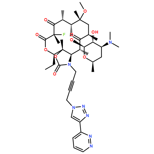 2H-Oxacyclotetradecino[4,3-d]oxazole-2,6,8,14(1H,7H,9H)-tetrone, 4-ethyl-7-fluorooctahydro-11-methoxy-3a,7,9,11,13,15-hexamethyl-1-[4-[4-(3-pyridazinyl)-1H-1,2,3-triazol-1-yl]-2-butyn-1-yl]-10-[[3,4,6-trideoxy-3-(dimethylamino)-β-D-xylo-hexopyranosyl]oxy]-, (3aS,4R,7S,9R,10R,11R,13R,15R,15aR)-