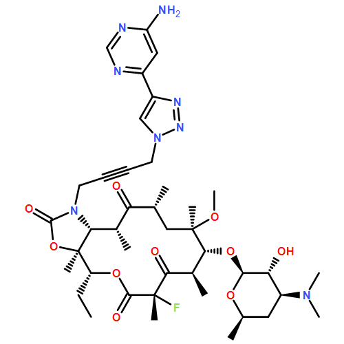 2H-Oxacyclotetradecino[4,3-d]oxazole-2,6,8,14(1H,7H,9H)-tetrone, 1-[4-[4-(6-amino-4-pyrimidinyl)-1H-1,2,3-triazol-1-yl]-2-butyn-1-yl]-4-ethyl-7-fluorooctahydro-11-methoxy-3a,7,9,11,13,15-hexamethyl-10-[[3,4,6-trideoxy-3-(dimethylamino)-β-D-xylo-hexopyranosyl]oxy]-, (3aS,4R,7S,9R,10R,11R,13R,15R,15aR)-