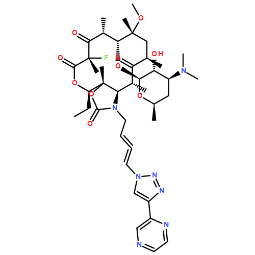 2H-Oxacyclotetradecino[4,3-d]oxazole-2,6,8,14(1H,7H,9H)-tetrone, 4-ethyl-7-fluorooctahydro-11-methoxy-3a,7,9,11,13,15-hexamethyl-1-[4-[4-(2-pyrazinyl)-1H-1,2,3-triazol-1-yl]-2,3-butadien-1-yl]-10-[[3,4,6-trideoxy-3-(dimethylamino)-β-D-xylo-hexopyranosyl]oxy]-, (3aS,4R,7S,9R,10R,11R,13R,15R,15aR)-