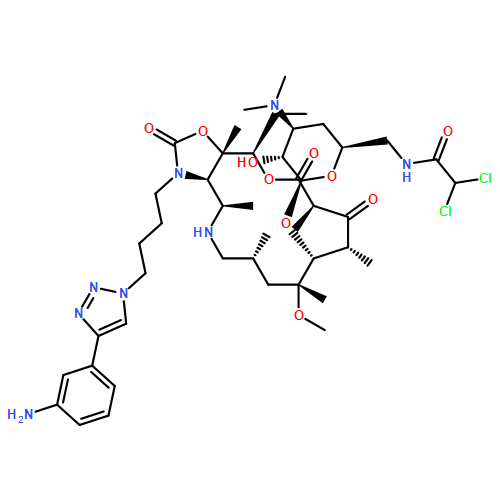 Oxazolo[5,4-c][1,6]oxaazacyclopentadecine-2,12,14(13H)-trione, 3-[4-[4-(3-aminophenyl)-1H-1,2,3-triazol-1-yl]butyl]-16-ethyldodecahydro-9-methoxy-4,7,9,11,13,16a-hexamethyl-10-[[3,4,6-trideoxy-6-[(2,2-dichloroacetyl)amino]-3-(dimethylamino)-β-D-xylo-hexopyranosyl]oxy]-, (3aR,4R,7R,9R,10R,11R,13R,16R,16aS)-