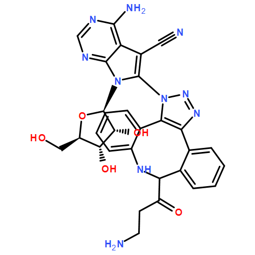 7H-Pyrrolo[2,3-d]pyrimidine-5-carbonitrile, 4-amino-6-[8-(3-amino-1-oxopropyl)-8,9-dihydro-1H-benzo[c]-1,2,3-triazolo[4,5-e][1]benzazocin-1-yl]-7-β-D-ribofuranosyl-