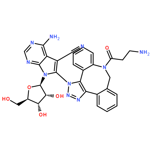 7H-Pyrrolo[2,3-d]pyrimidine-5-carbonitrile, 4-amino-6-[8-(3-amino-1-oxopropyl)-8,9-dihydro-3H-dibenzo[b,f]-1,2,3-triazolo[4,5-d]azocin-3-yl]-7-β-D-ribofuranosyl-