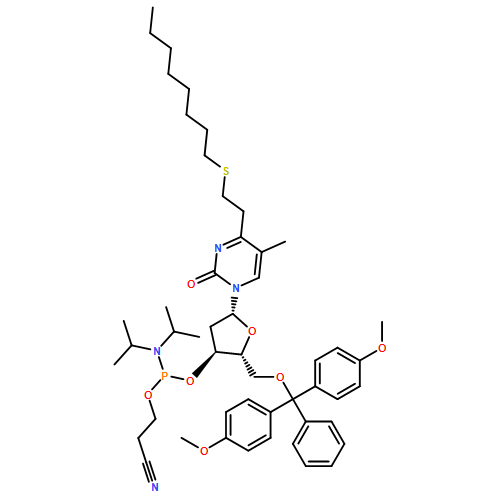 2(1H)-Pyrimidinone, 1-[5-O-[bis(4-methoxyphenyl)phenylmethyl]-3-O-[[bis(1-methylethyl)amino](2-cyanoethoxy)phosphino]-2-deoxy-β-D-erythro-pentofuranosyl]-5-methyl-4-[2-(octylthio)ethyl]-