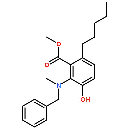 Benzoic acid, 3-hydroxy-2-[methyl(phenylmethyl)amino]-6-pentyl-, methyl ester 