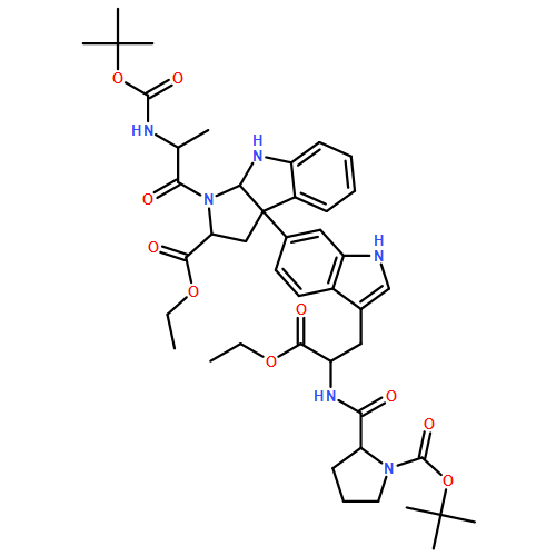 Pyrrolo[2,3-b]indole-2-carboxylic acid, 1-[(2S)-2-[[(1,1-dimethylethoxy)carbonyl]amino]-1-oxopropyl]-3a-[3-[(2S)-2-[[[(2S)-1-[(1,1-dimethylethoxy)carbonyl]-2-pyrrolidinyl]carbonyl]amino]-3-ethoxy-3-oxopropyl]-1H-indol-6-yl]-1,2,3,3a,8,8a-hexahydro-, ethyl ester, (2S,3aS,8aR)- 