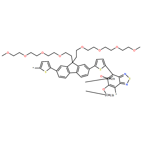 Poly[[5,6-bis(hexyloxy)-2,1,3-benzothiadiazole-4,7-diyl]-2,5-thiophenediyl[9,9-bis(3,6,9,12-tetraoxatridec-1-yl)-9H-fluorene-2,7-diyl]-2,5-thiophendiyl] 