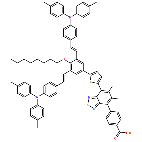 Benzoic acid, 4-[7-[5-[3,5-bis[(1E)-2-[4-[bis(4-methylphenyl)amino]phenyl]ethenyl]-4-(octyloxy)phenyl]-2-thienyl]-5,6-difluoro-2,1,3-benzothiadiazol-4-yl]- 