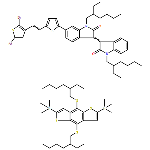 2H-Indol-2-one, 6-[5-[2-(2,5-dibromo-3-thienyl)ethenyl]-2-thienyl]-1-(2-ethylhexyl)-3-[1-(2-ethylhexyl)-1,2-dihydro-2-oxo-3H-indol-3-ylidene]-1,3-dihydro-, polymer with 1,1'-[4,8-bis[(2-ethylhexyl)thio]benzo[1,2-b:4,5-b']dithiophene-2,6-diyl]bis[1,1,1-trimethylstannane] 