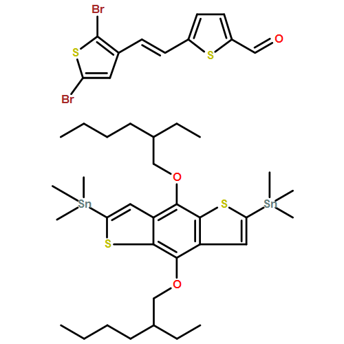 2-Thiophenecarboxaldehyde, 5-[(1E)-2-(2,5-dibromo-3-thienyl)ethenyl]-, polymer with 1,1'-[4,8-bis[(2-ethylhexyl)oxy]benzo[1,2-b:4,5-b']dithiophene-2,6-diyl]bis[1,1,1-trimethylstannane] 