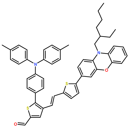 2-Thiophenecarboxaldehyde, 5-[4-[bis(4-methylphenyl)amino]phenyl]-4-[(1E)-2-[5-[10-(2-ethylhexyl)-10H-phenoxazin-3-yl]-2-thienyl]ethenyl]- 