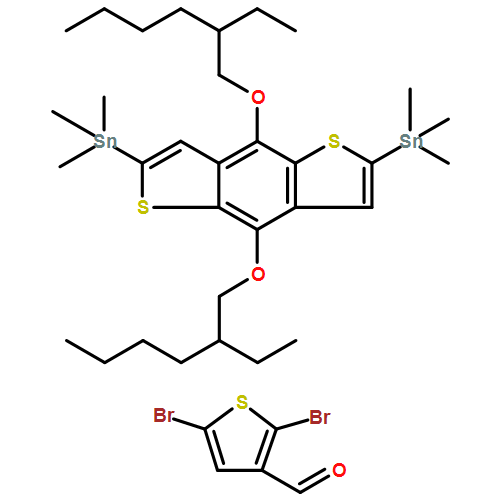 3-Thiophenecarboxaldehyde, 2,5-dibromo-, polymer with 1,1'-[4,8-bis[(2-ethylhexyl)oxy]benzo[1,2-b:4,5-b']dithiophene-2,6-diyl]bis[1,1,1-trimethylstannane] 