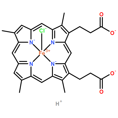 Ferrate(2-), chloro[3,7,12,17-tetramethyl-21H,23H-porphine-2,18-dipropanoato(4-)-κN21,κN22,κN23,κN24]-, hydrogen (1:2), (SP-5-13)-