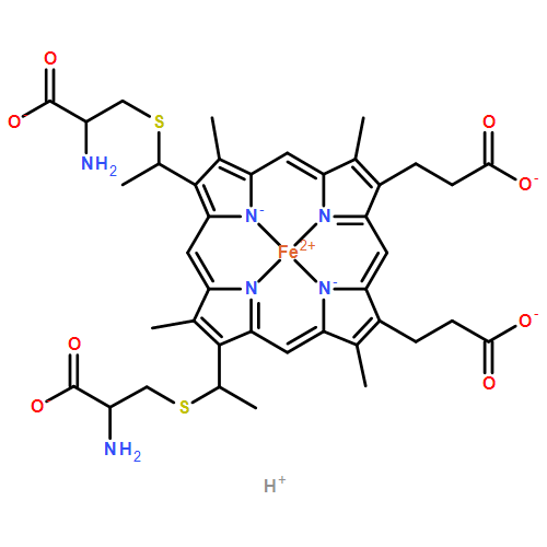 Ferrate(4-), [7,12-bis[(1S)-1-[(2-amino-2-carboxyethyl)thio]ethyl]-3,8,13,17-tetramethyl-21H,23H-porphine-2,18-dipropanoato(6-)-κN21,κN22,κN23,κN24]-,