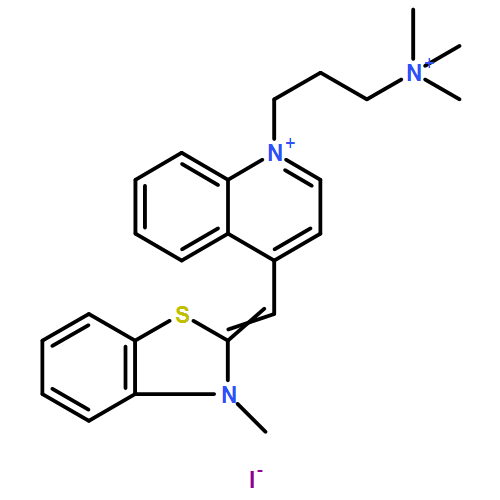 Quinolinium,4-[(3-methyl-2(3H)-benzothiazolylidene)methyl]-1-[3-(trimethylammonio)propyl]-,iodide (1:2)