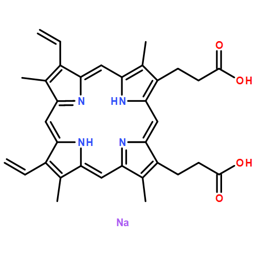 21H,23H-Porphine-2,18-dipropanoic acid, 7,12-diethenyl-3,8,13,17-tetramethyl-, sodium salt (1:2)